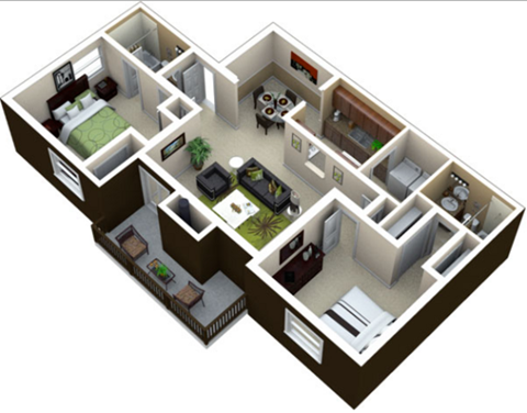 Floor plan for 2 beds, 2 baths, 1008 sqft