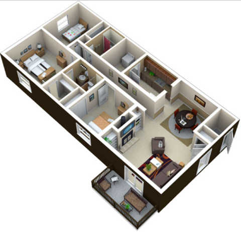 Floor plan for 3 beds, 2 baths, 1206 sqft