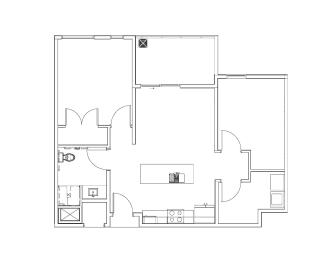 Floor plan for 1 bed, 1 bath, 927 sqft