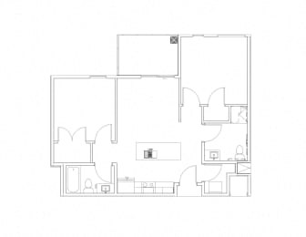 Floor plan for 2 beds, 2 baths, 941 sqft