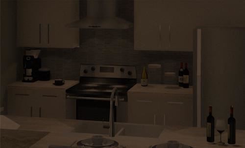 Milwaukee apartment for rent - A kitchen with a stove and a wine bottle.
