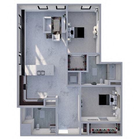 Floor plan for 2 beds, 2 baths, 1166 sqft