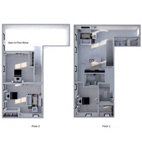 Floor plan for 3 beds, 2 baths, 1445 sqft