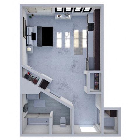Floor plan for studio, 1 bath, 482 sqft