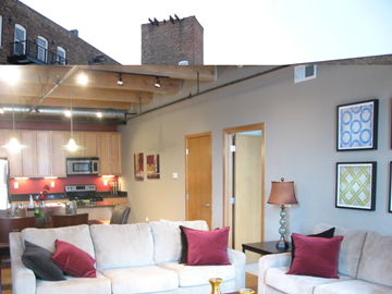 Racine apartment for rent - A living room with a white couch and a lamp on a side table.