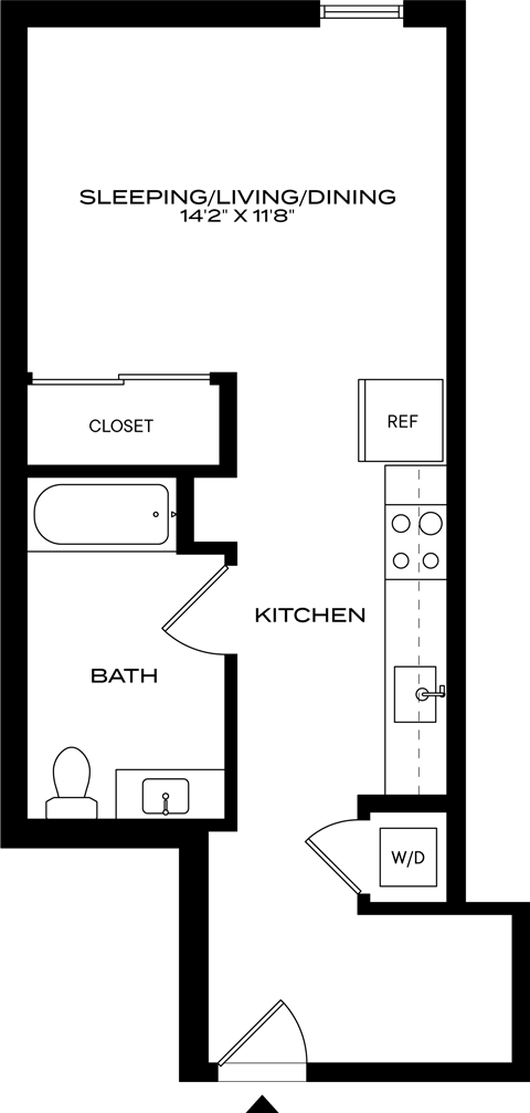 Floor plan for studio, 1 bath, 447 sqft