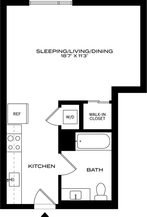 Floor plan for studio, 1 bath, 440 sqft