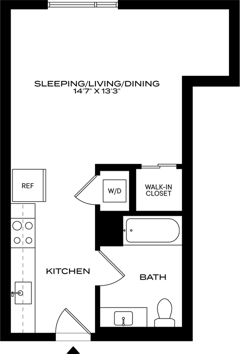 Floor plan for studio, 1 bath, 404 sqft