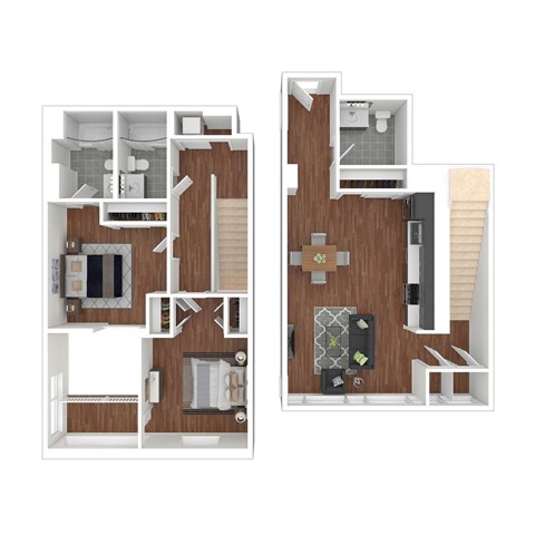 Floor plan for 2 beds, 2.5 baths, 1272 sqft