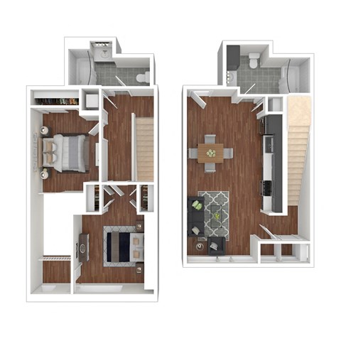 Floor plan for 2 beds, 2 baths, 1097 sqft