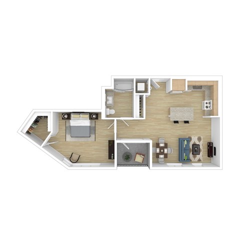 Floor plan for 1 bed, 1 bath, 823 sqft
