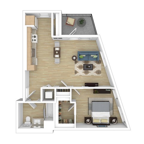 Floor plan for 1 bed, 1 bath, 675 sqft