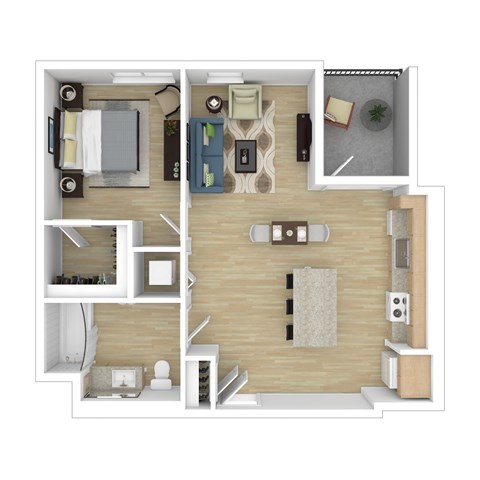 Floor plan for 1 bed, 1 bath, 810 sqft