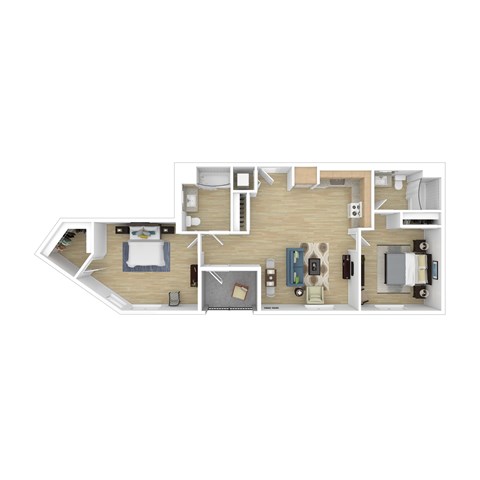 Floor plan for 2 beds, 2 baths, 1055 sqft