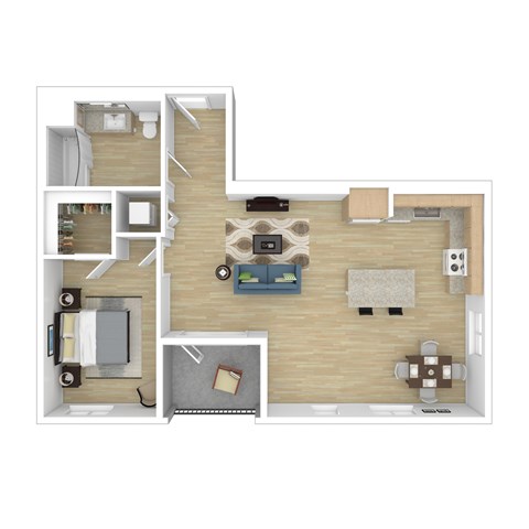 Floor plan for 1 bed, 1 bath, 732 sqft