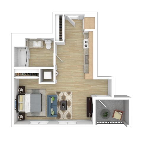 Floor plan for studio, 1 bath, 680 sqft