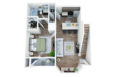 Floor plan for 1 bed, 1 bath, 831 sqft