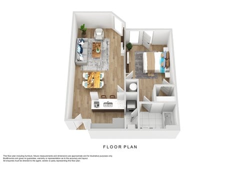 Floor plan for 1 bed, 1 bath, 837 sqft