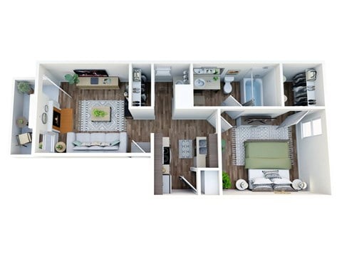 Floor plan for 1 bed, 1 bath, 581 sqft