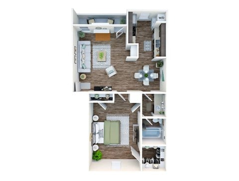 Floor plan for 1 bed, 1 bath, 718 sqft
