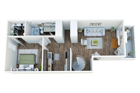 Floor plan for 1 bed, 1 bath, 753 sqft