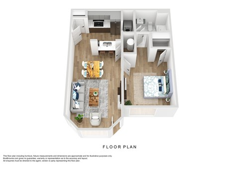 Floor plan for 1 bed, 1 bath, 770 sqft