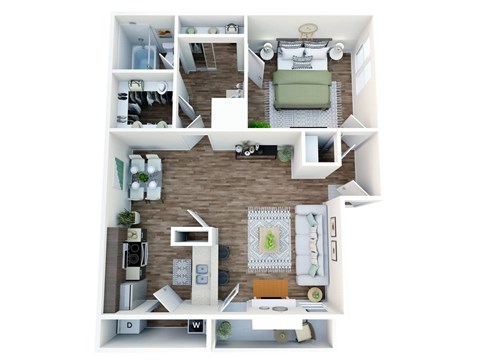 Floor plan for 1 bed, 1 bath, 775 sqft