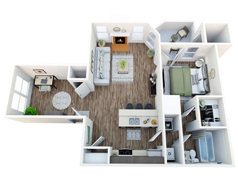 Floor plan for 1 bed, 1 bath, 777 sqft