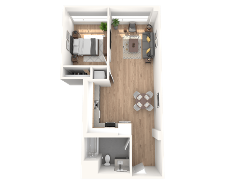 Floor plan for 1 bed, 1 bath, 779 sqft