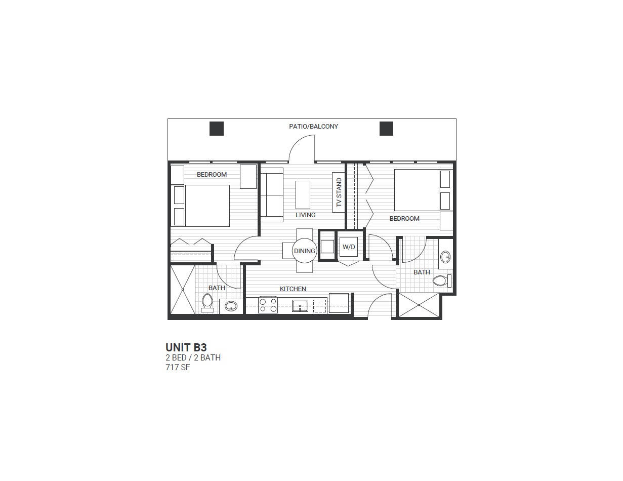 Floor plan for 2 beds, 2 baths, 720 sqft