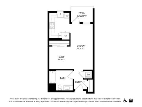Floor plan for studio, 1 bath, 547 sqft