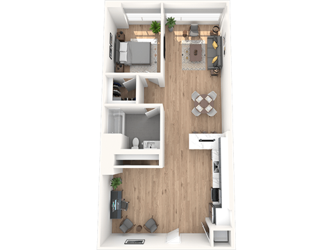 Floor plan for 1 bed, 1 bath, 1099 sqft