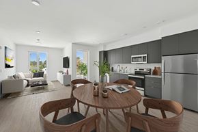 Los Angeles apartment for rent - A modern kitchen with a dining table and chairs.