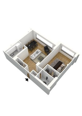 Floor plan for 1 bed, 1 bath, 721 sqft