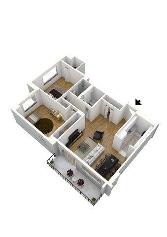 Floor plan for 2 beds, 2 baths, 1001 sqft