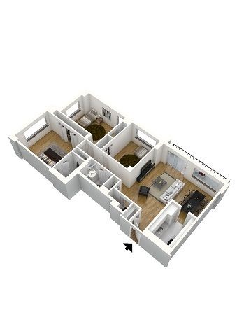 Floor plan for 3 beds, 2 baths, 1250 sqft