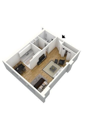 Floor plan for studio, 1 bath, 477 sqft