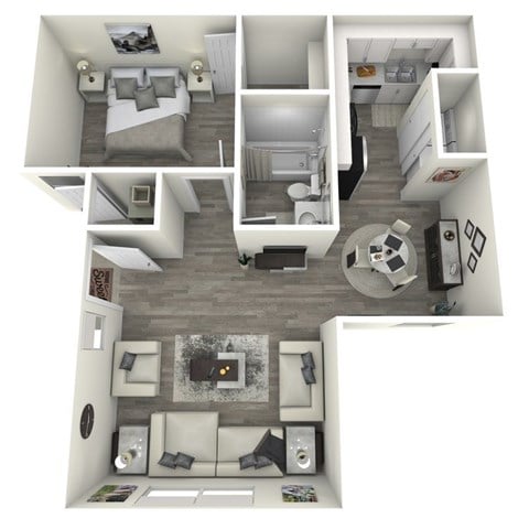 Floor plan for 1 bed, 1 bath, 626 sqft