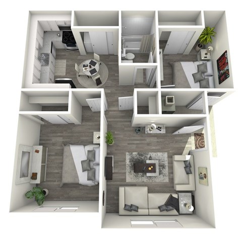 Floor plan for 2 beds, 1 bath, 737 sqft