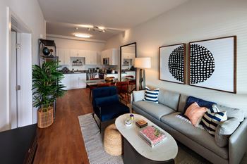 Decorated living room with natural light