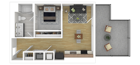 Floor plan for 1 bed, 1 bath, 568 sqft
