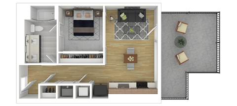Floor plan for 1 bed, 1 bath, 568 sqft