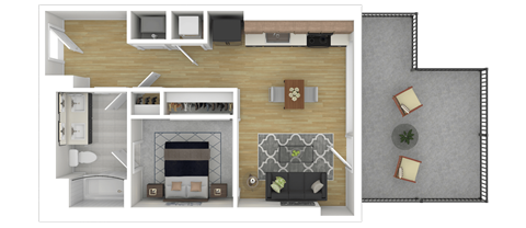 Floor plan for 1 bed, 1 bath, 568 sqft