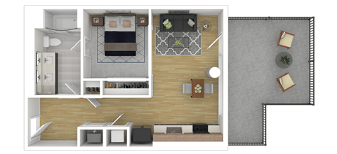Floor plan for 1 bed, 1 bath, 686 sqft