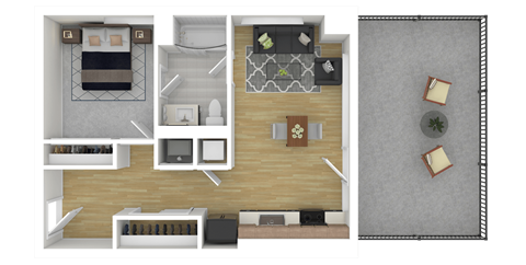 Floor plan for 1 bed, 1 bath, 822 sqft