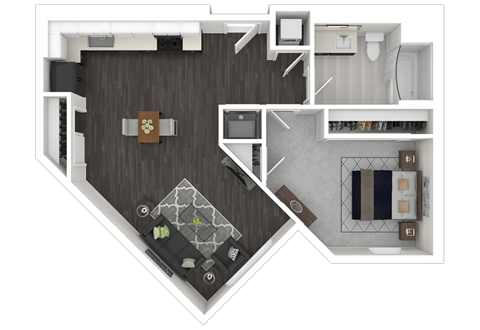 Floor plan for 1 bed, 1 bath, 712 sqft