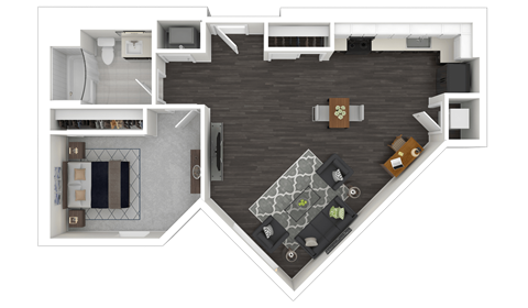 Floor plan for 1 bed, 1 bath, 811 sqft