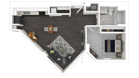 Floor plan for 1 bed, 1 bath, 811 sqft