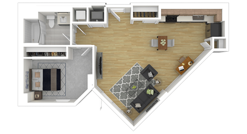 Floor plan for 1 bed, 1 bath, 811 sqft