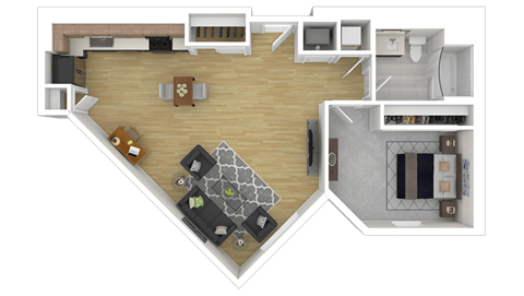 Floor plan for 1 bed, 1 bath, 811 sqft